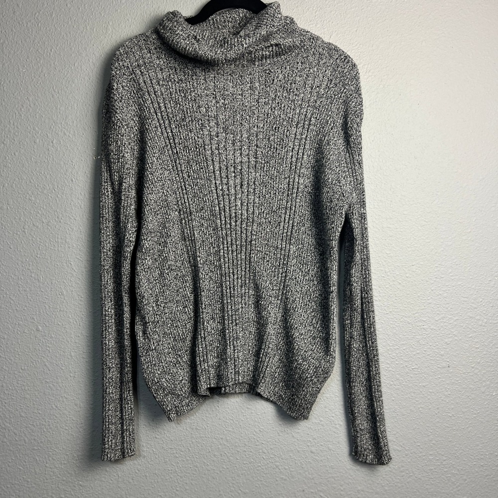 Vintage Reference Point Ribbed Turtleneck Sweater Speckled Gray Cozy Cotton XL